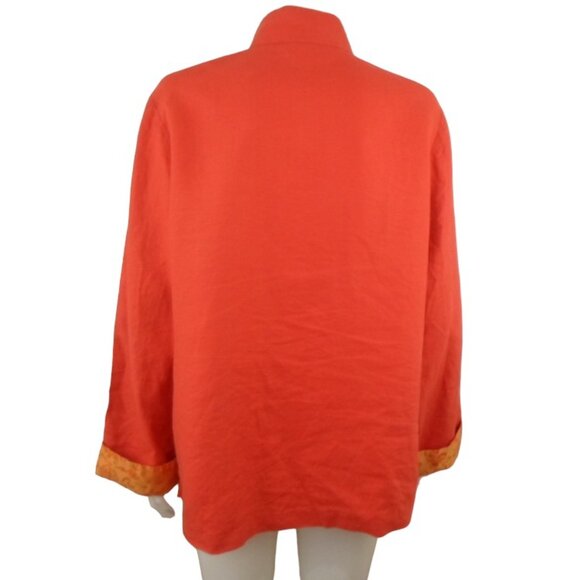 Pearl River Mandarin Tang 100% Flax Jacket Orange Cuff Sleeve Frog Clasp - Picture 4 of 7